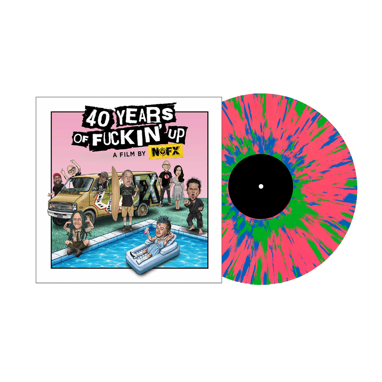 NOFX (40 Years of Fuckin' Up: Soundtrack) Pink w/ Green & Blue Splatter Vinyl